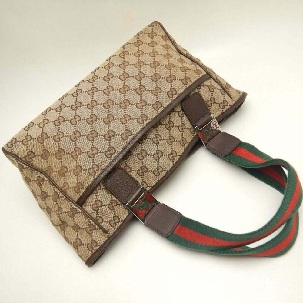 GUCCI Sherry Line 105810 Handbag GG Canvas x Leather Beige Women's 253780 - Picture 3 of 16